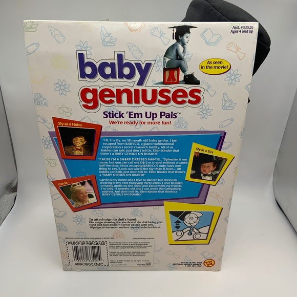 Vintage Baby Genius Stick 'Em Up Pals Baby Genius On Board Doll and Sign in Box - Picture 5 of 13